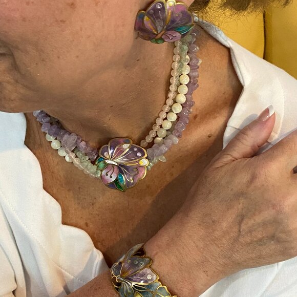 Artist David Kuo Enamel Champleve, Necklace, Bracelet, Earrings. - Picture 14 of 14